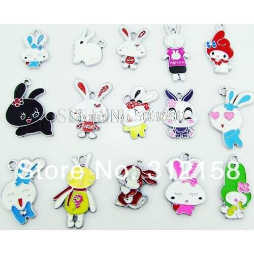 S27! Wholesale 100Pcs/Lots DIY Alloy Enamel mixed rabbit Charms Metal Charms bead bead