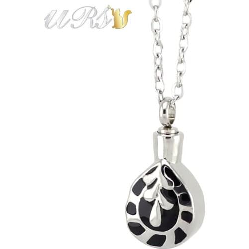 Silver 316L stainless steel waterdrop urn cremation jewelry necklace pendant perfume locket with o-shaped chain