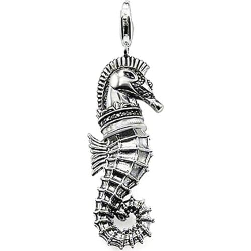 Silver Black Zirconia Sea Horse Hippocampus Pendants, Punk Chain Necklace Accessories Pendant Jewelry Bijoux Gift for Women Men