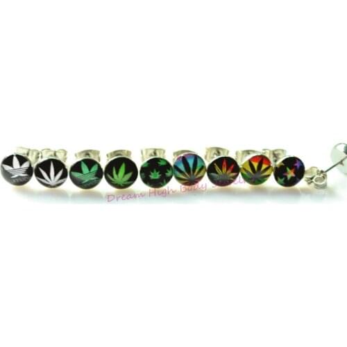 Ear Stud Pot Leaf Earring Nail Pin 316l Stainless Steel 8mm Cannab High Quality Logo Design Wholesale Mixed Color