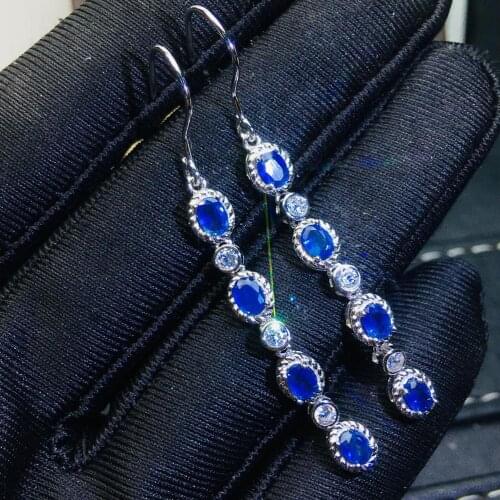 Shilovem 925 silver sterling real Natural sapphire stud earrings fine Jewelry party trendy new party plant 3*4mm jce0304827agl