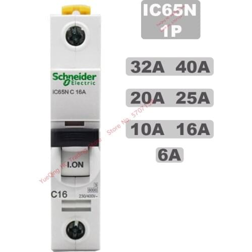 Schneider Electric All Series MCB Circuit Breaker Air Switch Acti9 IC65N 1P AC 10A 16A 20A 25A 32A 40A 50A 63A 50/60HZ A9F18116