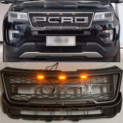 SUV CAR ACCESSORIES LED MODIFIED FRONT RACING GRILLS ABS GRILL MESH RAPTOR GRILLE MASK COVER FIT FOR EXPLORER 2016 2017 PARTS
