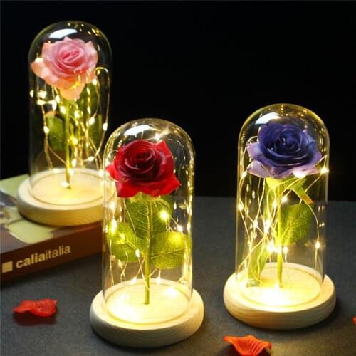 LED Light Flowers Eternal Beauty Beast Rose In Glass Cover Wedding Home Decor For Christmas Valentines Day Decoration Gift