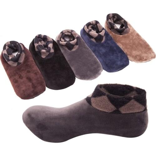 26cm Men Thicken Winter Warm Boat Socks Elastic Indoor Floor Socks Slipper Non Slip Soft Casual Breathable New Arrival Acetate