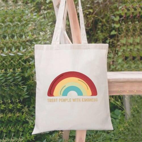 T Women Bag Vintage Canvas Bag Large Capacity Harajuku Shopping Bag Hip-hop Cartoon Female Shoulder Bag Letter M