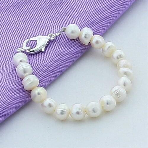 High Quality 925 Silver 8MM Pearl Round Bead Charm Bracelet for Women Men Trendy Fashion Jewelry Engagement Birthday Gift