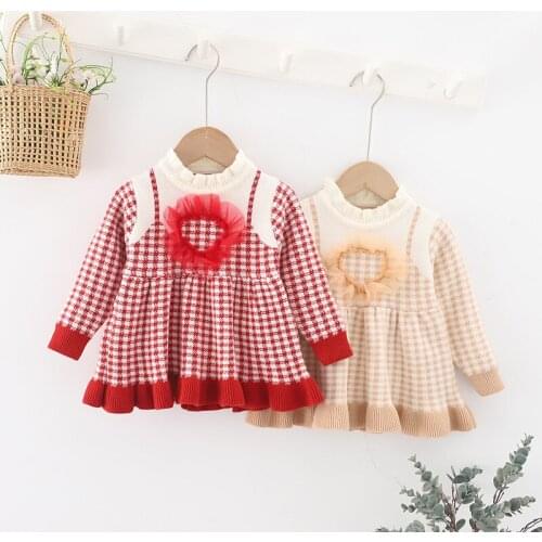 Girls Winter Dress autumn Long Sleeve lattice Sweater dress childrens Toddler Baby Outfits for Kids Knit Dress Girls Clothes