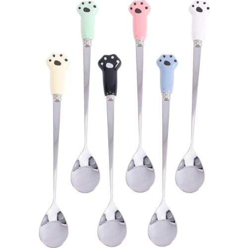 1 Pcs Creative Cat Claw Coffee Spoons Stainless Steel Long Handle Fruit Dessert Spoon Candy Tea Spoon Ice Cream Spoon