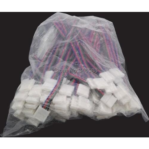 100PCS 4-pin 4Pins 10mm Single Head Solderless PCB Board one end with 15cm Wire Cable RGB Connector for 5050 RGB LED Strip