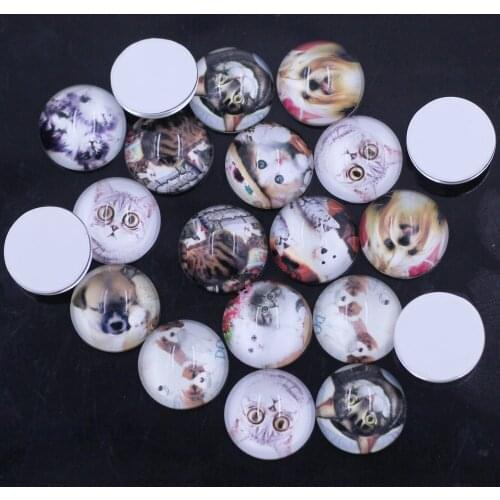 30PCS Mixed Round Glass Cameos Cabochons Domes Flower Wave Cat Dog Butterfly Embellishment Scrapbook Handbag Accessories 12mm