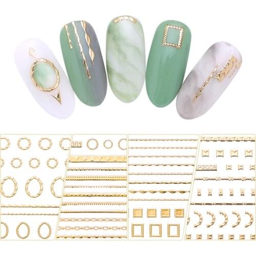 1PC Gold 3D Nail Sticker Lines Strip Geometric Heart Self Adhesive Nail Art Transfer Stickers Decoration DIY Design Manicure