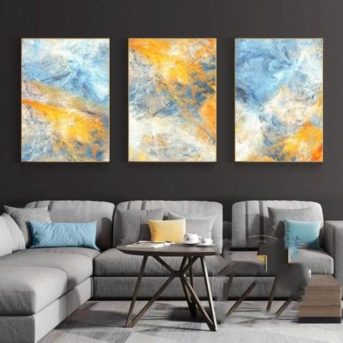 Dream Blue and Yellow Abstract Art Canvas Paintings Modular Pictures Wall Art Canvas for Living Room Decoration No Framed