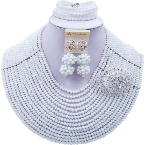ACZUV White Jewelry Set African Beads Nigerian Traditional Wedding Bridal Jewelry Sets 15C-007