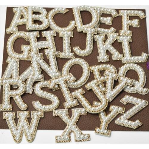 1Pcs Letter Patches Pearl Rhinestone Alphabet Patches For Clothes 3D Beads Applique iron On Patch