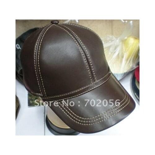 Goat Leather Baseball CAP With Adjustable Strap Stylish Hat Ear Warmer #2267