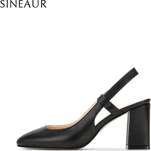 SINEAUR Womens Shoes Ladies Chunky High Heel Pumps Heels Sandals PU Square Toe Office Dress Casual Footwear Plus Size 35-45