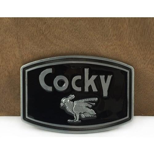 BuckleClub retro zinc alloy black COCKY jeans gift belt buckle for men FP-02518-2 pewter finish 4cm width loop drop shipping