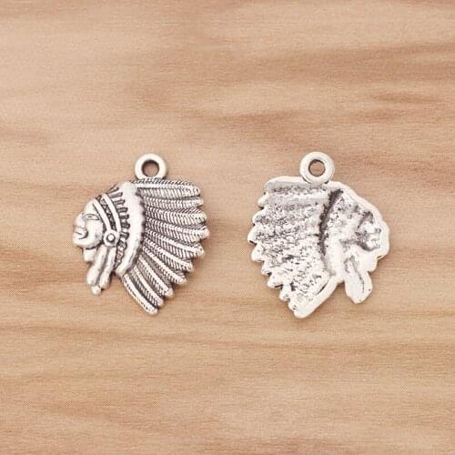 30 Pieces Indian Tribal Chief Head Charms Pendants Beads for Necklace Bracelet Jewellery Making Findings 21x19mm