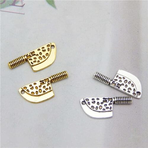 Julie Wang 40PCS Small Knife Charms Golden Antique Silver Color Kitchen Knife Pendant Bracelet Alloy Jewelry Making Accessory