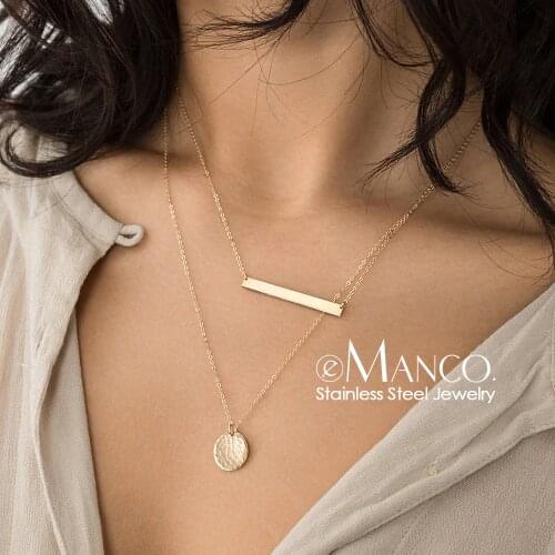 E-Manco Simple Multi Layered Stainless Steel Necklace Women Coin Pendant Necklace for women Luxury Jewelry Graduation gift