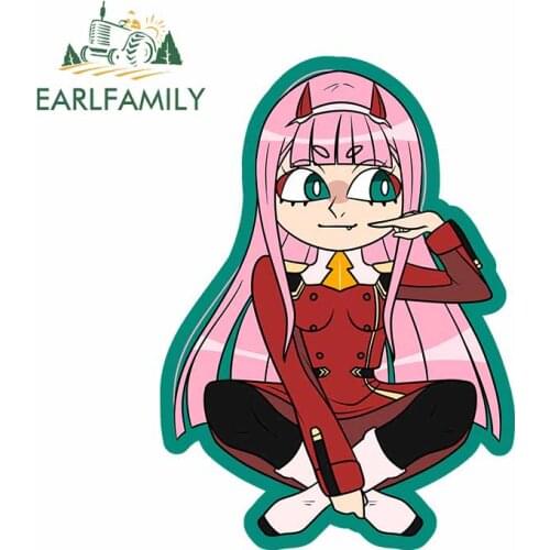 EARLFAMILY 13cm x 9.4cm for Darling In The FranXXX Zero Two Cute Cartoon Personality Car Stickers Anime VAN Scratch-Proof Decal
