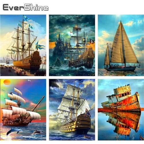 Evershine 5D DIY Diamond Painting Cross Stitch Ship Full Square Diamond Embroidery Landscape Picture Of Rhinestones Needlework