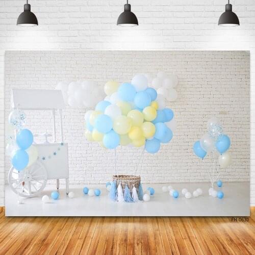 Balloon White Brick Wall Backdrops Photo Studio Background For Portrait Newborn Baby Shower Birthday Party Photocall Photography