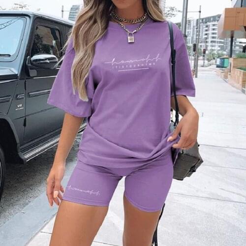 2021 Summer T Shirts Set Women Fashion Casual Summer Printing T-shirts Ladies Short Sleeve O-Neck Top Shorts Set Ropa De Mujer
