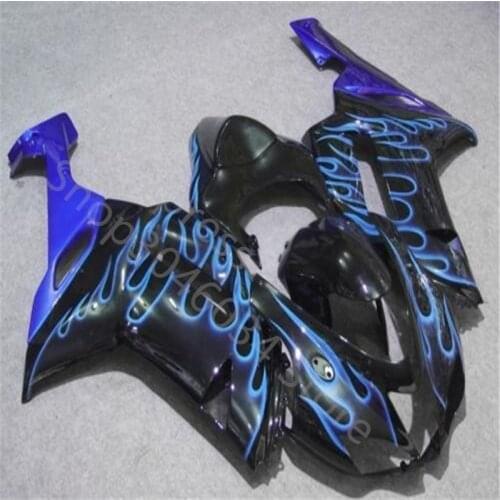 Hot Sales ZX 6R 636 For KAWASAKI NINJA ZX6R 07-08 black blue flames ZX-6R 2007 2008 customized Fairings kit (Injection moldin