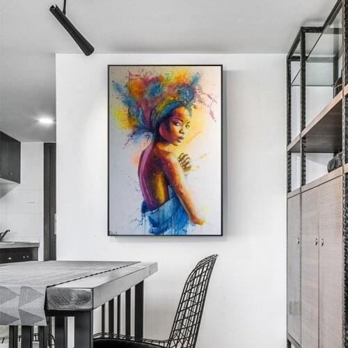 Graffiti Colorful Art Posters and Prints Canvas Painting Wall Art Black Girl Abstract Wall Picture for Dining Room Aisle Decor