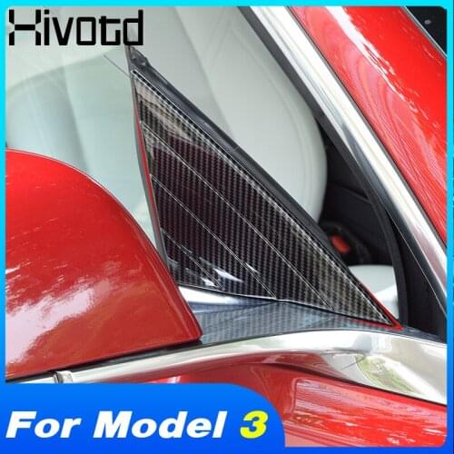 Hivotd For Tesla model 3 Carbon Fiber Car Front Door Window Inner Triangle Cover Decorative Trim Stickers Accessories 2018 2019