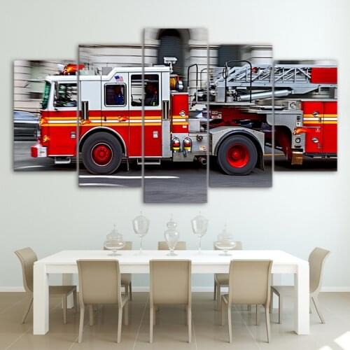 Canvas Poster Modern HD Printed Car Pictures Wall Art Framework 5 Pieces Fire Engine Painting For Living Room Home Decor