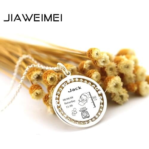 Customized Fashion Mom Women Name Necklace Baby Baptism Gift Engraved Birth Date Drop Disc 925 Sterling Silver Jewelry