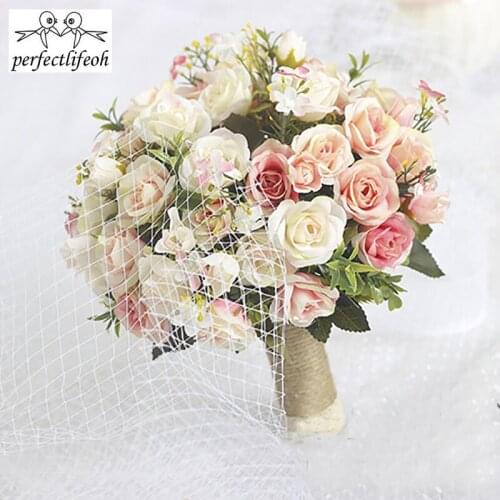 Artificial Bouquet for Wedding Ramos De Novia Artificiales Pink Blue Purple Red Ribbon Wedding Accessories de novia