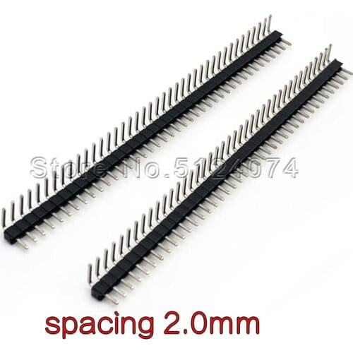 10pcs/lot 2.0 1×40pin Single row bending needle 90 ° curved pin needle connector spacing 2.0mm Normal / Gold Plated
