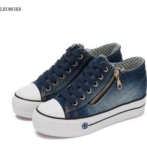 LEOSOXS Casual Shoes Woman Platform Sneakers Canvas Shoes 2020 Autumn Female Casual Shoes Blue Canvas Sneakers Women Vulcanize