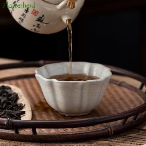 Ceramic Porcelain Tea Up Bowl Teaware Master Cup of Gold Thread Open Piece Ru Kiln Kung Fu Tea Set Cup Bowl Tea Cup