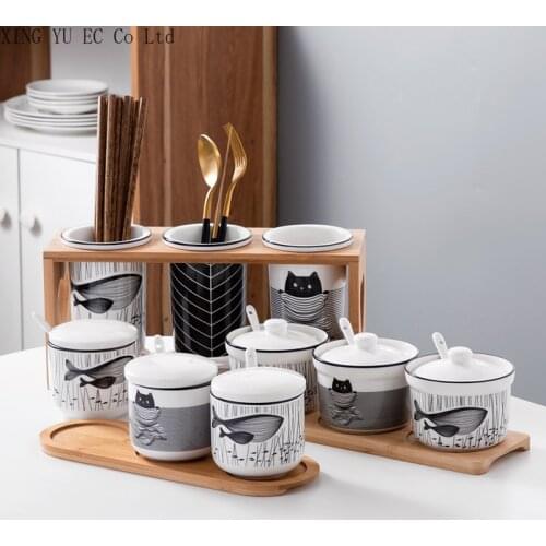Ceramic Drain Chopstick Holder Salt Shaker Kitchen Tableware Storage Box Seasoning Bottle Household Storage Collection Utensils