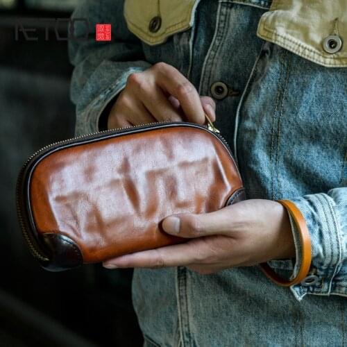 AETOO Cowhide hand-made clutch, vegetable tanned cowhide mini clutch, simple and fashionable mens clutch