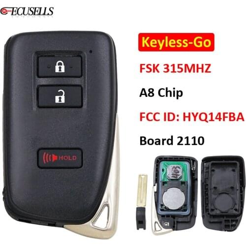 Keyless-Go 2+1/3 Button Smart Remote Key FSK 315MHz A8 Chip FCC ID: HYQ14FBA For Toyota Board 2110 TOY12 Uncut Blade