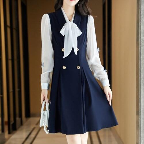 Korean autumn double row Tibetan green professional vest dress + white shirt 2-piece work clothes professional suit female