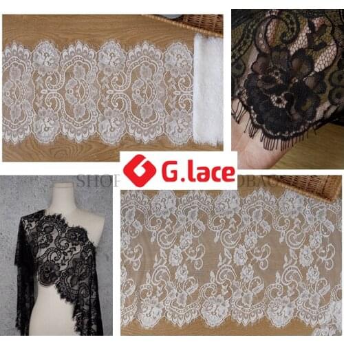 GLace 9m/lot 2styles Black and white eyelash lace fabric DIY skirt long dress wedding fabric material TX350
