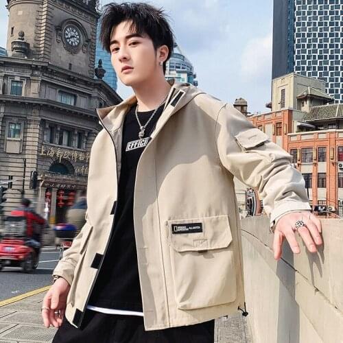 High Quality Jackets Men Autumn Winter Loose Korean Fashion Hip Hop Big Pockets Plus Size Hooded Harajuku Homme Jacket KK3082