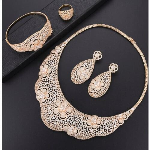 LARRAURI 2019 Jewelry Finding 4PCS Jewelry Sets For Women Wedding Cubic Zirconia CZ Indian Nigerian African Bridal Jewelry Sets