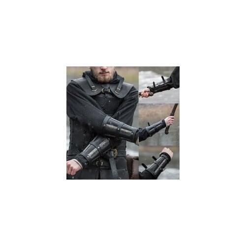 Adult Men medieval Warrior Larp Knight leather Arm Bracer with Buckle Armor Rivet Steampunk Archer Gauntlet Cos Costume For Men