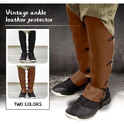 Men Medieval Viking Knight Costume Larp PU Leather Leg Armor Gothic Greaves Half Chaps Gaiter Cosplay Rider Shoe Boot Cover