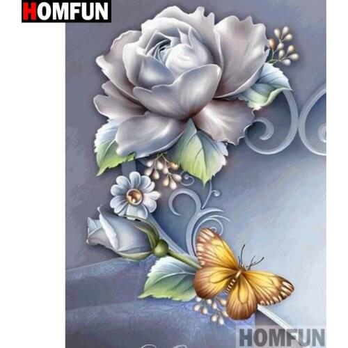HOMFUN Full Square/Round Drill 5D DIY Diamond Painting "Flower butterfly" Ermboidery Cross Stitch 5D Home Decor Gift A15337