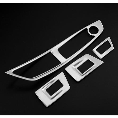 4-piece Set Window Armrest Lift Switch Button Cover Trim for BMW 5 Series F10 F18 520i 530i 2011-2017 Stainless Steel