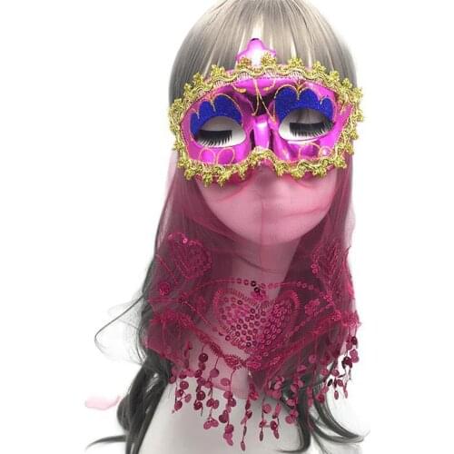 Sexy Masquerade Mask Sequined Tassel Half Face Tulle Veil Cosplay Costumes Props Party Dance Performance Halloween Accessories
